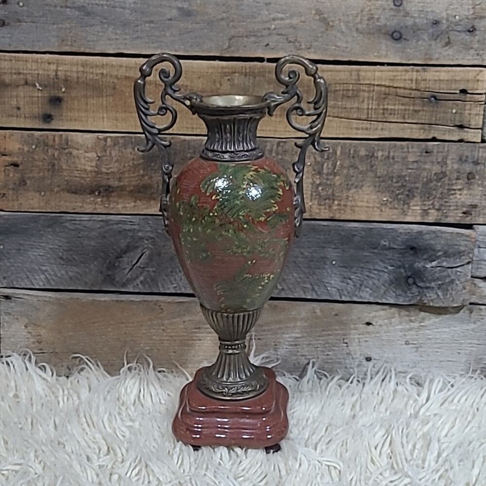 Antique Vase French Castilian Porcelain & Brass HEAVY